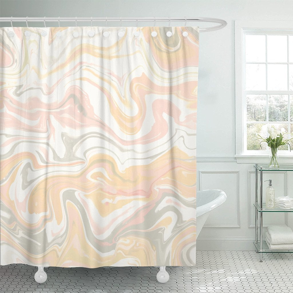 PKNMT Natural Pink Marble Imitation Peach and Grey Drips Shower Curtain