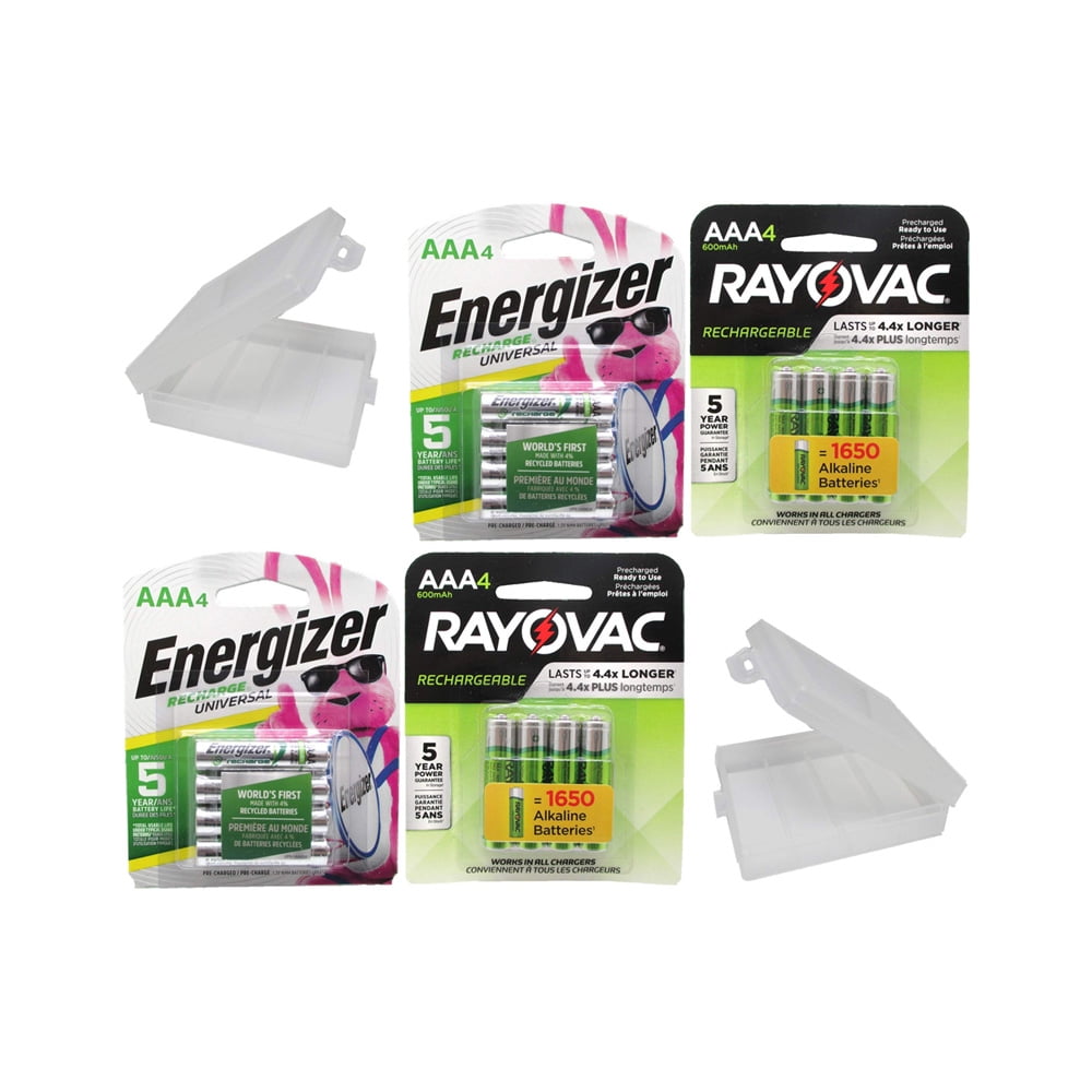 Combo Deal!!!! 8 Rayovac Rechargeable 600mAh NiMH AAA Batteries and 8 Energizer Universal 700mAh NiMH AA Rechargeable Batteries with Battery Holders