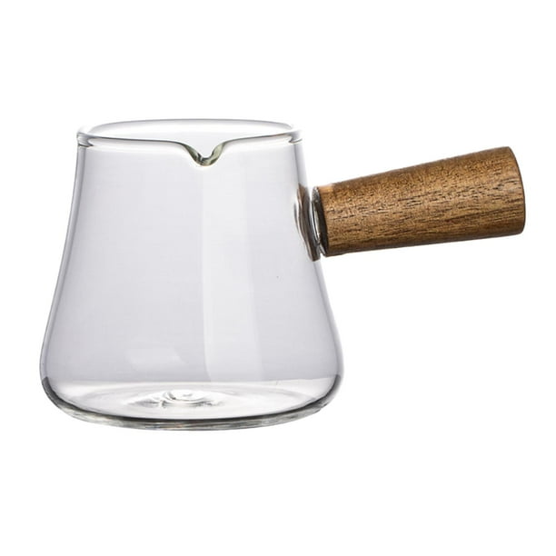 Taza medidora de espresso con mango de madera, vidrio, multiusos, mango antiquemaduras 110ml