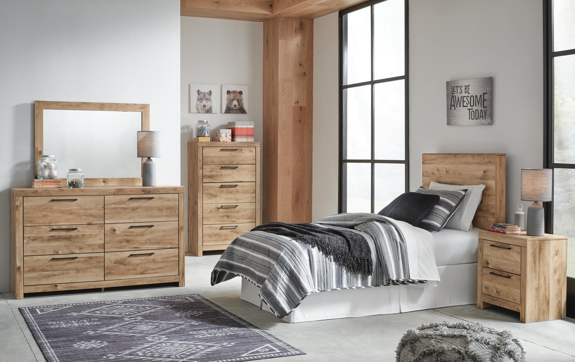 Signature Design by Ashley Hyanna Twin Panel Headboard, Tan Brown, Rustic Wood-Look Headboard
