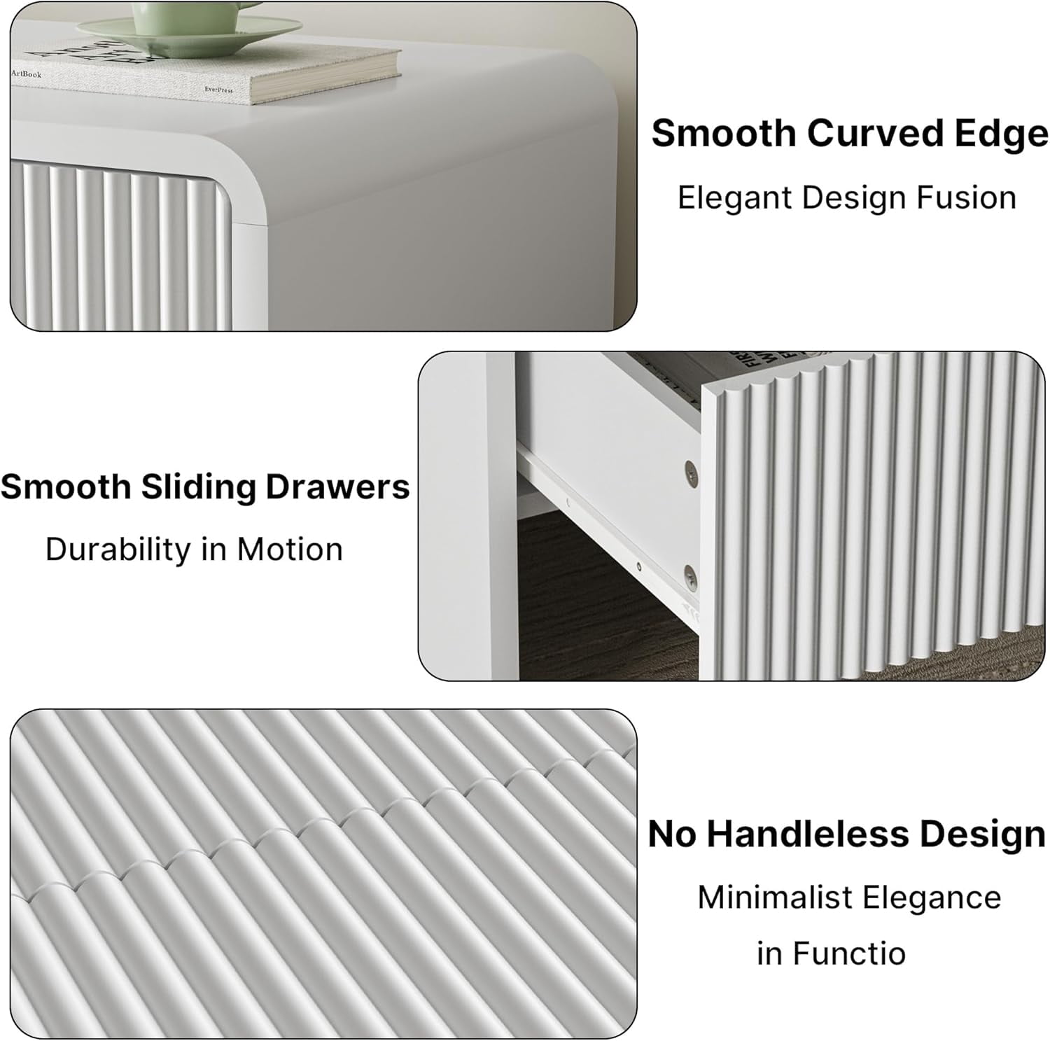 FURNIWAY White Curved 6 Drawer Dresser Push to Open Modern Curved Storage for Bedroom Living Room Closet