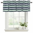 thumbnail image 2 of Green Navy Blue Striped Valances for Windows, Decorative Rod Pocket Window Valance Curtains, Chic Abstract Lines Geometric Short Curtain Drapes for Kitchen/Living Room, 2 Panels, 60" W x 18" L, 2 of 8