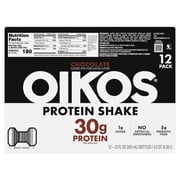 Oikos Protein Shake, Shelf Stable, Chocolate, 30g Protein, 12 fl oz, 12 Count Bottles