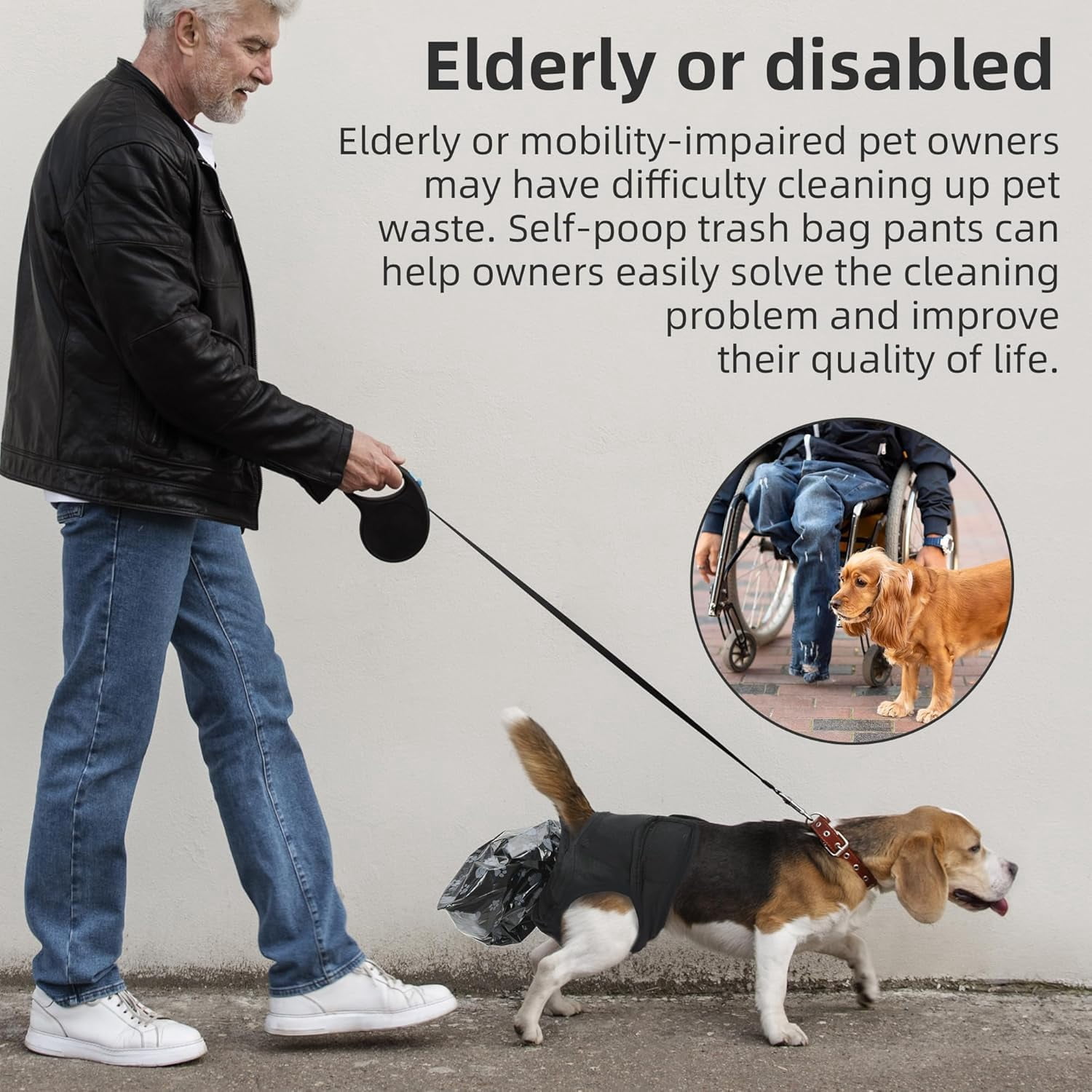 Reusable Dog Poop Pants with 50pcs Poop Bags, Adjustable Dogs Sanitary Pants for Incontinence & Outdoor Walking, Dog Poops Collection Pants for Senior and Disability Dogs