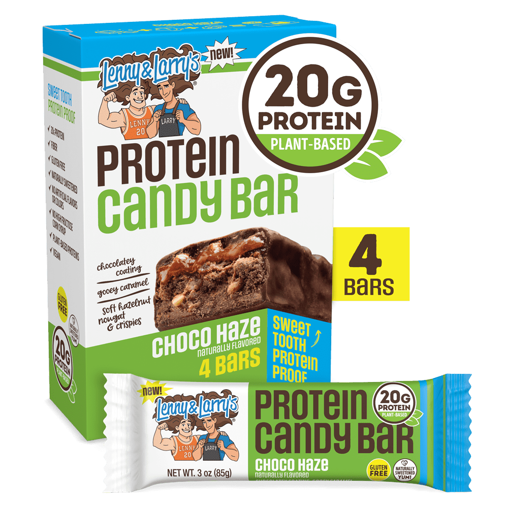 Lenny & Larry's High Protein Candy Bar Choco Haze, 20g of Plant-Based Protein, Good Source of Fiber, 85g-4ct