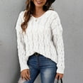 thumbnail image 6 of Leesechin New and Trending Womens Fall/Winter Thickened Dough Twists Knitted V-neck Hooded Plus Size Pullover Sweater, 6 of 8