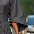 thumbnail image 4 of MORTTIC Women's Elegant Round Neck Solid Color Mid-Sleeve Maxi Dress with Waist Accent Ruffle Detail Dark Gray，XL, 4 of 8