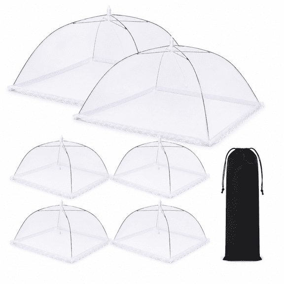 PLERISE Mesh Food Covers for Outside, 6 Pack Reusable Tents, 2 Extra Large 40x24 & 4 Standard 17x17 Inch, BBQ Fruit Party Supplies