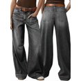 thumbnail image 3 of Womens Wide Straight Leg Mid Rise Baggy Pocket Denim Jeans Without Belt Black XXL, 3 of 8