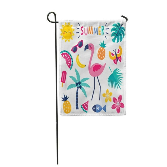 POGLIP Cute Colorful of Summer Pink Flamingo Tropical Leaves Garden Flag Decorative Flag House Banner 12x18 inch