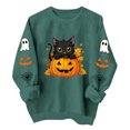 thumbnail image 3 of QATAINLAV Halloween Sweatshirts for Women Ghost Pumpkin Print Crewneck Tops Fall Long Sleeve Loose Fit Pullover Army Green XL, 3 of 8