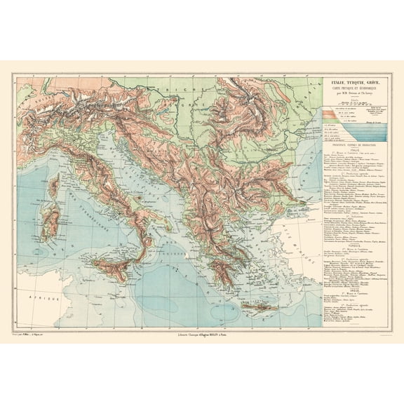 Historic Map - Italy Turkey Greece - Drioux 1882 - Vintage Wall Art