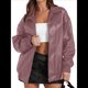 thumbnail image 1 of Chaqueta de Sintético para Mujer, Abrigos de Motociclista Extragrandes, Moda Otoño 2025, Ropa de Invierno Rosa XL, 1 of 7
