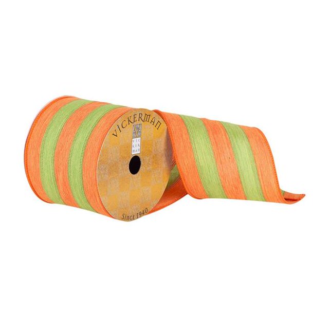 Vickerman Q181285 Ruban Rayé Orange et Vert 4 Po x 10 Yards