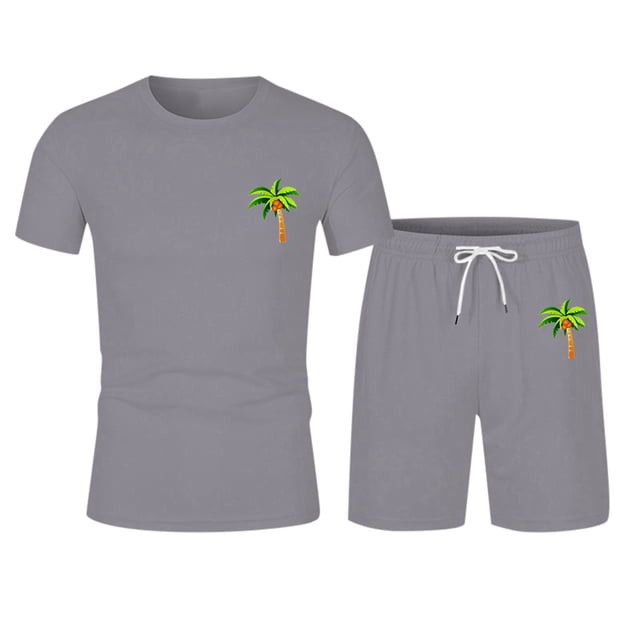 Men's Suits Summer Coconut Tree Print Short Sleeve Shorts Sportswear set for Men Lightweight Daily Wear Breathable Modern Design