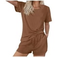 thumbnail image 2 of ZyeKqe Pajama Sets for Women 2 Piece Sleepwear Outfits Short Sleeve Crew Neck Tops High Waisted Shorts Pjs Sets, 2 of 6