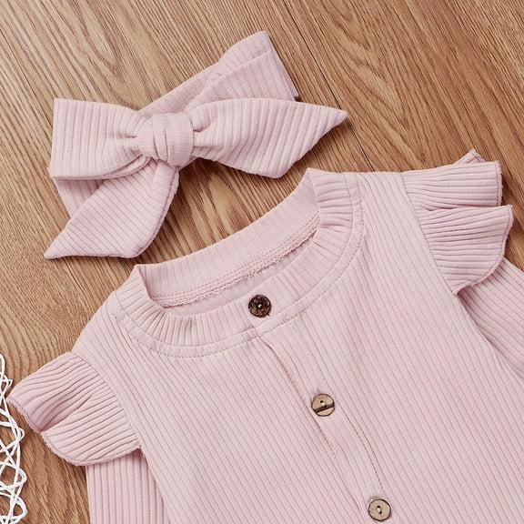 Aayomet Baby Girl Clothes Baby Boy Girl Basic Plain Pocket Long Sleeve Romper Bodysuit Tops Solid Fall Outfit Clothes,Pink 12-18 Months
