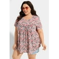 thumbnail image 3 of TIYOMI Ladies Plus Size 4X Swing Flowy Floral Tops Henley Blouses Summer Short Sleeve Buttons Up Tunics Pink Flower Dressy Blouses Pleated Babydoll Casual Tunics 4XL 24W 26W, 3 of 6
