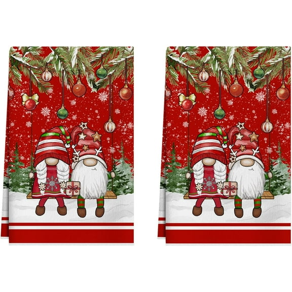 Gnomes Winter Kitchen Towels Christmas Dish Towels 18x26 Inch Xmas Home Kitchen Decorations Hand Towels Set of 2 Drying Dishcloth