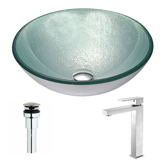 Anzzi LSAZ055-096B Spirito Series Deco-Glass Vessel Sink in Churning Silver with Enti Faucet in Brushed Nickel