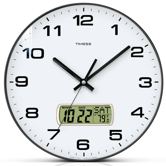 Reloj de pared TIMESS con pantalla LCD silenciosa de 12 esferas que no hace tictac
