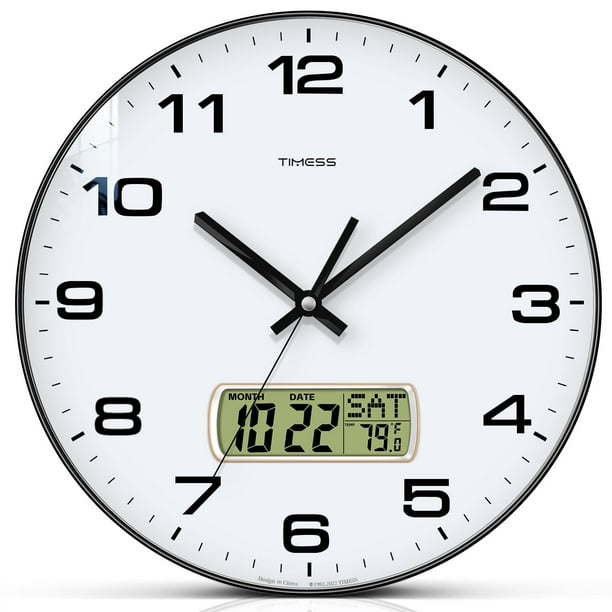 Reloj de pared TIMESS con pantalla LCD silenciosa de 12 esferas que no hace tictac