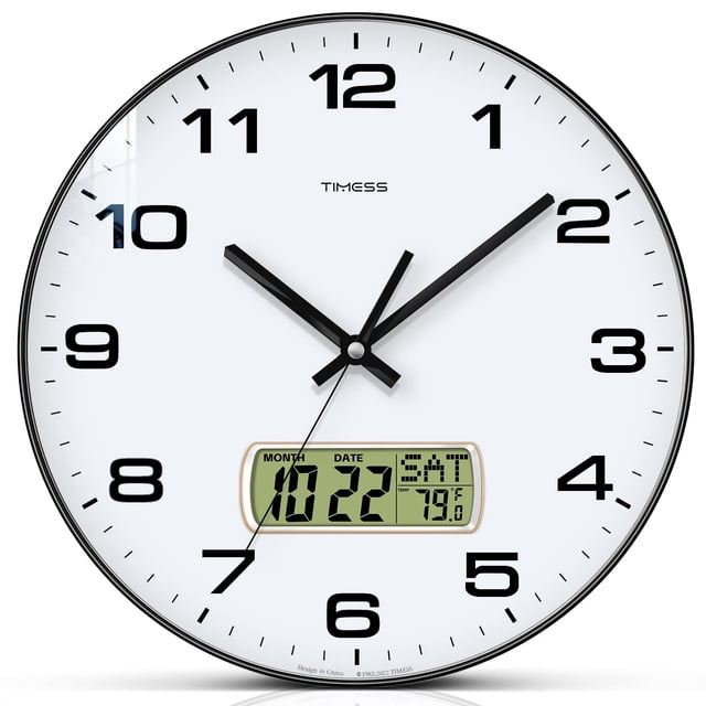 Reloj de pared TIMESS con pantalla LCD silenciosa de 12 esferas que no hace tictac