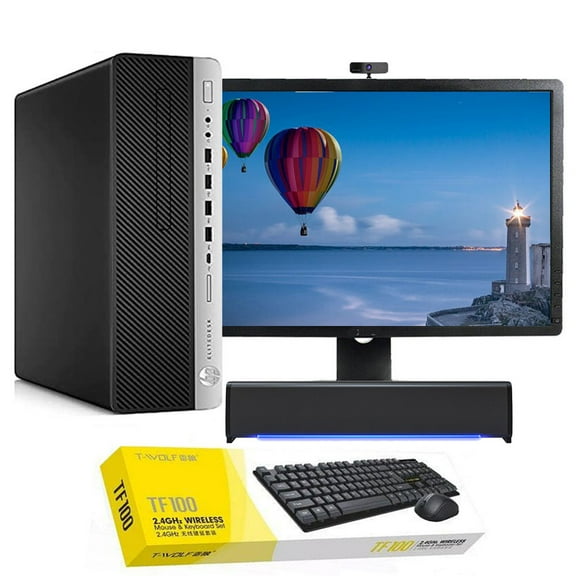 Restored HP ProDesk 600 G4 Windows 11 Desktop Computer Core i3 CPU, 16GB RAM, 512GB SSD, Webcam, Wi-Fi with a 22" LCD, Sound Bar and Wireless Keyboard and Mouse- (Refurbished)
