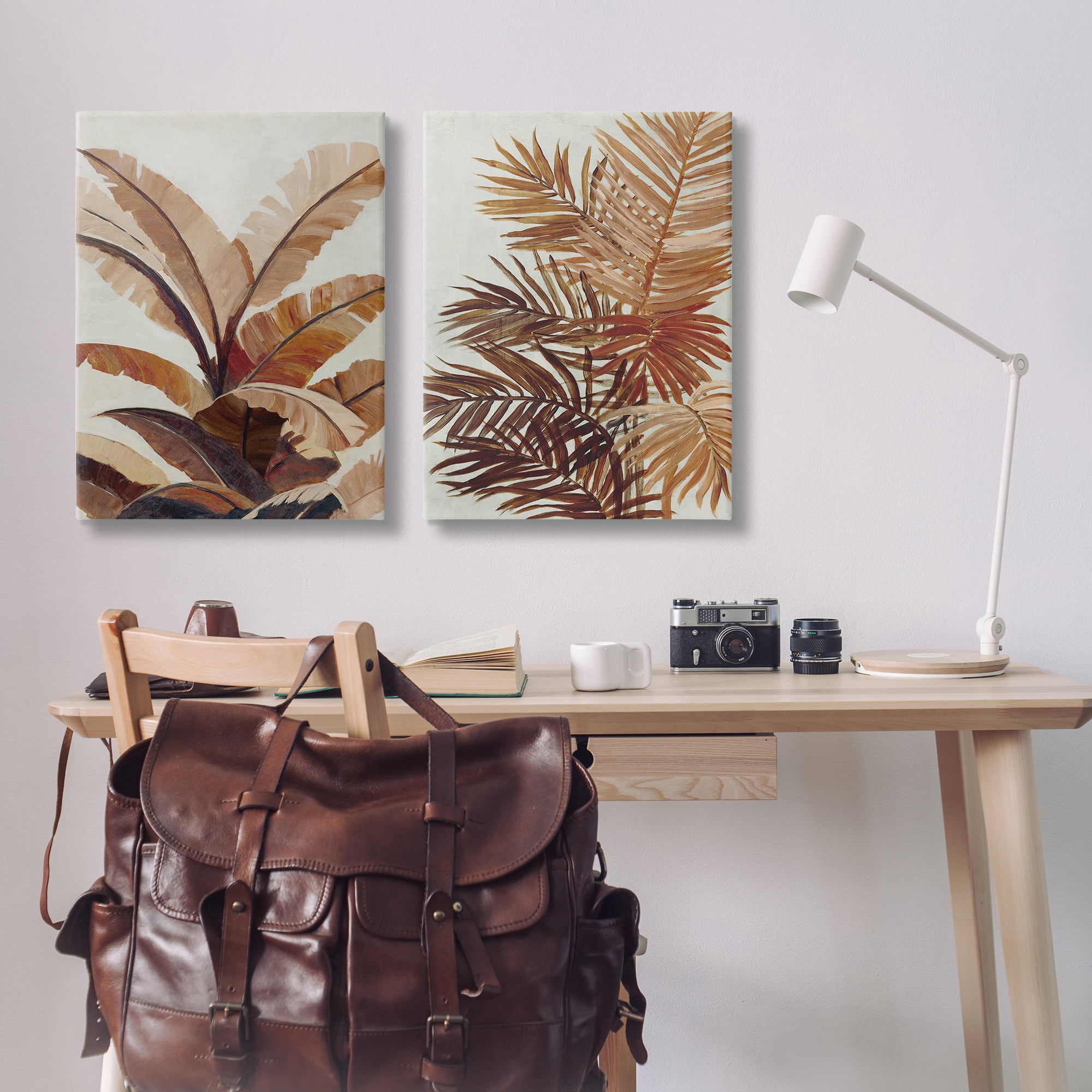 Stupell Industries Brown Tropical Palm Plants Plants & Flowers Painting Wrapped Canvas Art Print Wall Art, 24 x 36, Set of 2