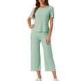 thumbnail image 2 of INSPIRE CHIC Women's Pajamas 2 Piece Lounge Sets Ribbed Solid Outfits T-shirt with Trousers Sleepwear Casual Sweatsuits XS Green, 2 of 6