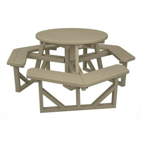 Recycled Earth-Friendly Park Lane Outdoor Patio Round Picnic Table - Khaki