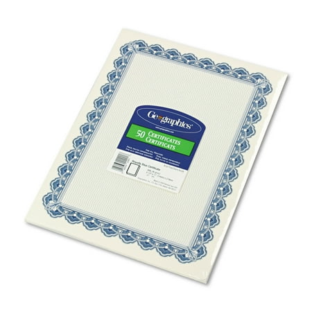 Geographics Parchment Paper Certificates, 8-1/2 x 11, Blue Royalty Border, 50/Pack