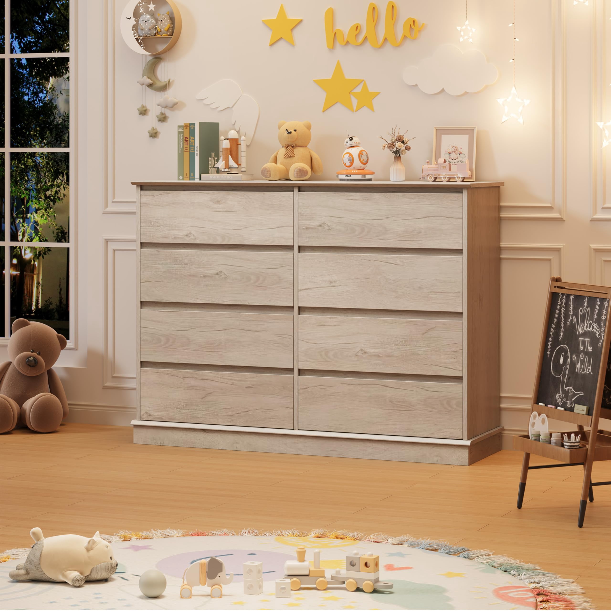 8-Drawer Dresser for Bedroom, Modern Wooden Chest of Drawers, Wide Wooden Chest of Drawers with Wide Top for Closet, for Living Room, Entryway, Home Office