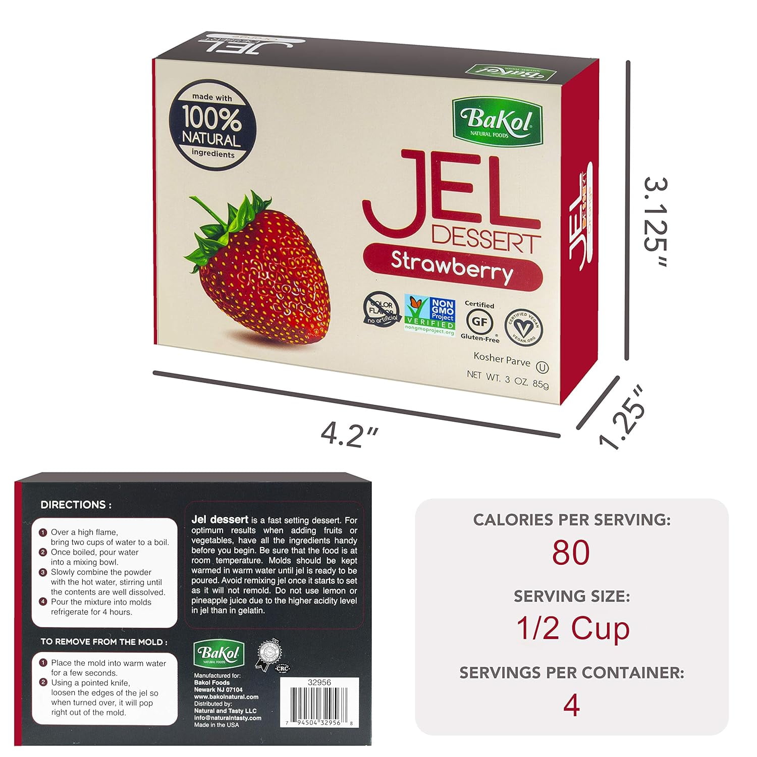 Bakol Jel Dessert All Natural Vegan Dessert Jell Strawberry Flavor