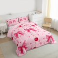 thumbnail image 3 of Manfei Girls Pink Ribbon Bedding Comforter Set, Cartoon Bowknot Bow-tie Twin Comforter Sets, Princess Cherry Love Heart Reversible Bedding Set, Microfiber Bedroom Decor, 2 Pieces, 3 of 8