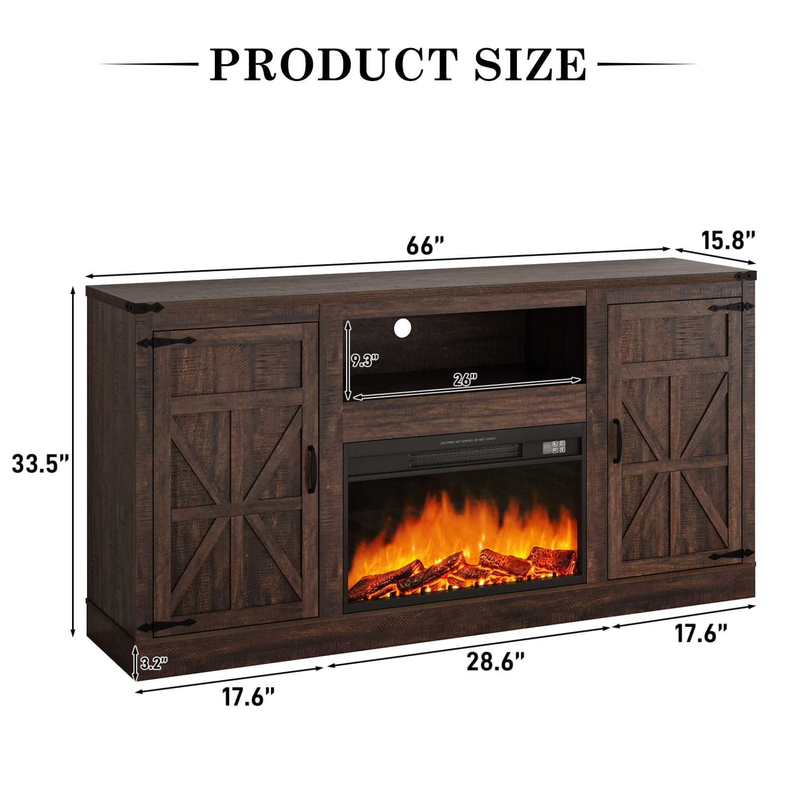 ChVans Farmhouse TV Stand with 26" Fireplace for 65"-75" TVs, 33" Tall Fireplace TV Entertainment Center Stand with Storage for Living Room