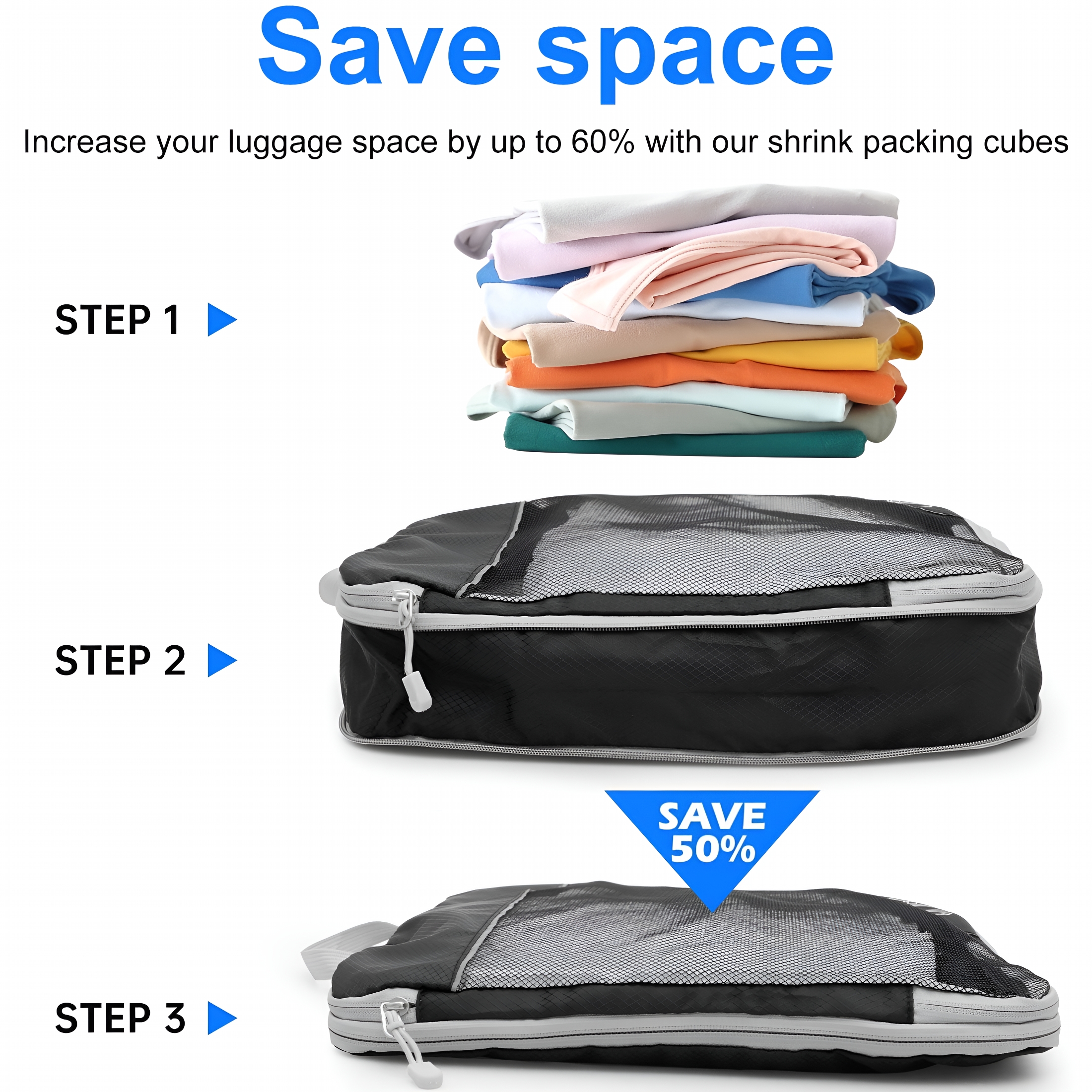 GASTROPOD 2026 New 5Pcs Compression Packing Cubes Lightweight Durable Travel Packing Cubes with Storage Bag Nylon Luggage Suitcase Organizer Bags Space Saving Packing Cubes for Travel Suitcase