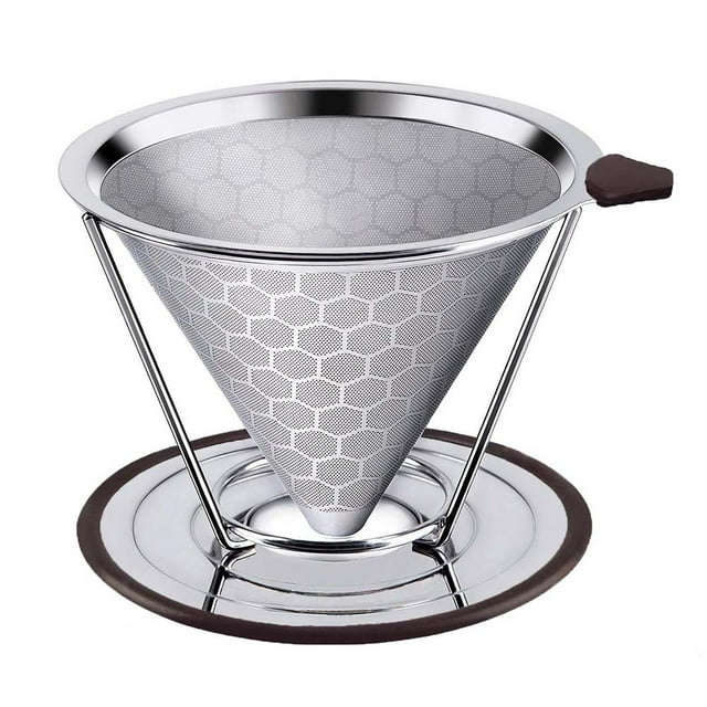 Lubelski Stainless Steel Home Coffee Filter Reusable Pour Over Dripper Non-slip Strainer