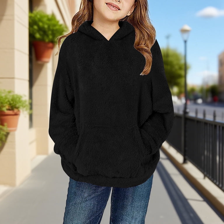 ALWAYSONE Girls Oversized Sherpa Hoodie - Soft Fluffy Fleece Pullover With Pocket (Ages 3-12 Years)