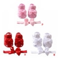 thumbnail image 3 of Cotton Summer Bowknot Hollow Barefoot Sandals & Headbands for Baby Girl Toddlers 13-18 Months, 3 of 12