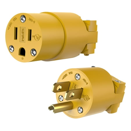 ENERLITES Electrical Replacement Plug & Connector Set, Extension Cord Ends Male and Female, 15A 125V, Straight Blade Plug Grounding Type, NEMA 5-15P & 5-15R, UL Listed, 66202-Y, Yellow