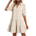 thumbnail image 1 of Fmbrln Summer Ruffle Flowy Mini Dress V Neck Short Sleeve T-shirts Dress Fashio Casual Loose Solid Color Sun Dress, 1 of 7