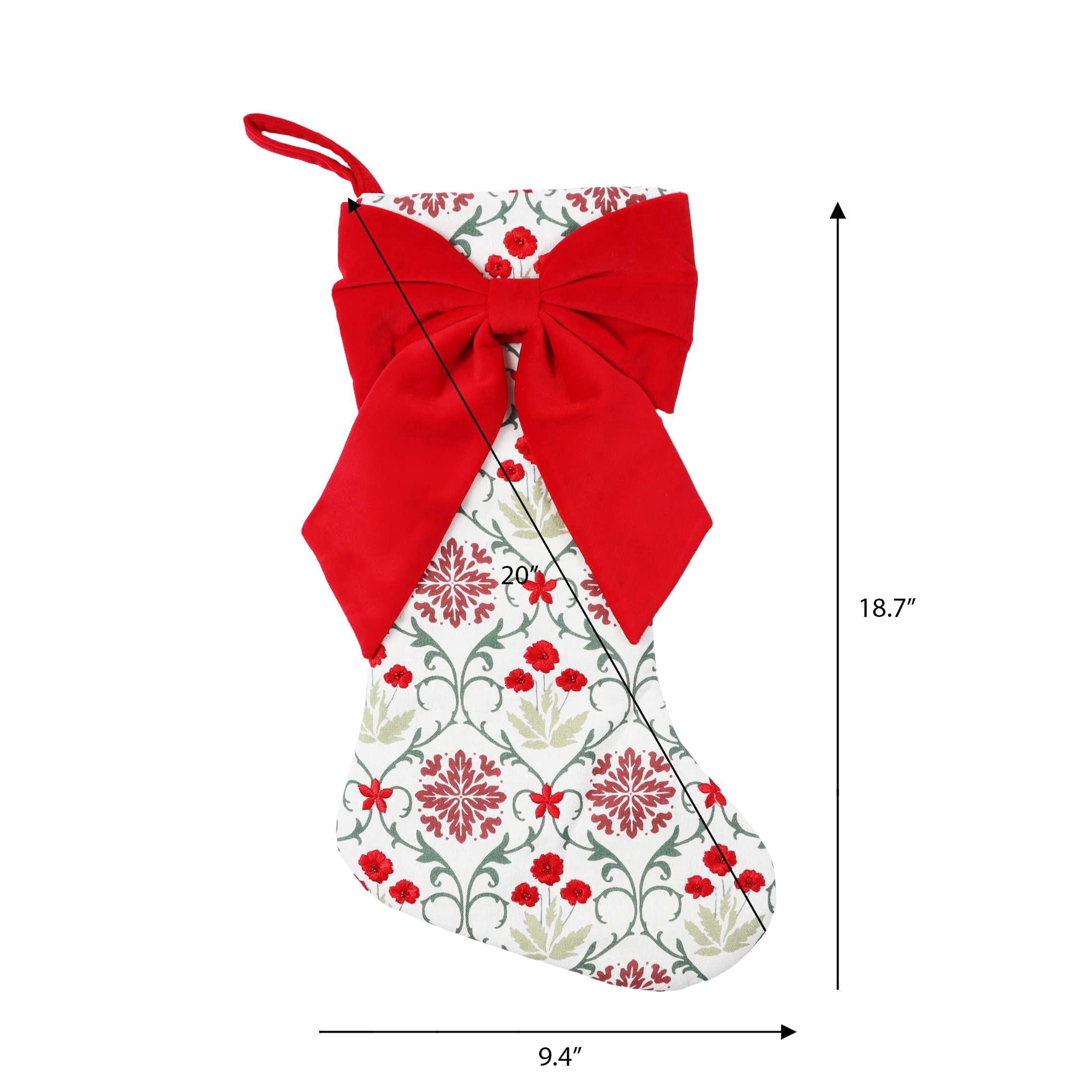 Floral Pattern Christmas Stocking with Velvet Bow, Multicolor, 19", by Holiday Time
