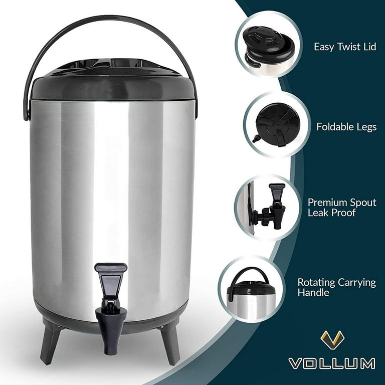 Vollum Stainles Steel Insulated Beverage Dispenser Insulated Thermal Hot  and Cold Beverage Dispenser 8 Liter Drink Dispenser with Spigot for Hot Tea  & Coffee, Cold Milk, Water, Juice & More BLACK 