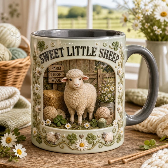 Coffee Mug Sweet Little Sheep Ceramic Cup for Farmhouse Coffee Lovers