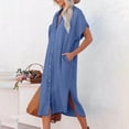 thumbnail image 6 of Womens Denim Shirt Dress 2025 Summer Short Sleeve Button Down Dresses Loose Lapel Cardigan Casual Pocket Midi Sundress, 6 of 9