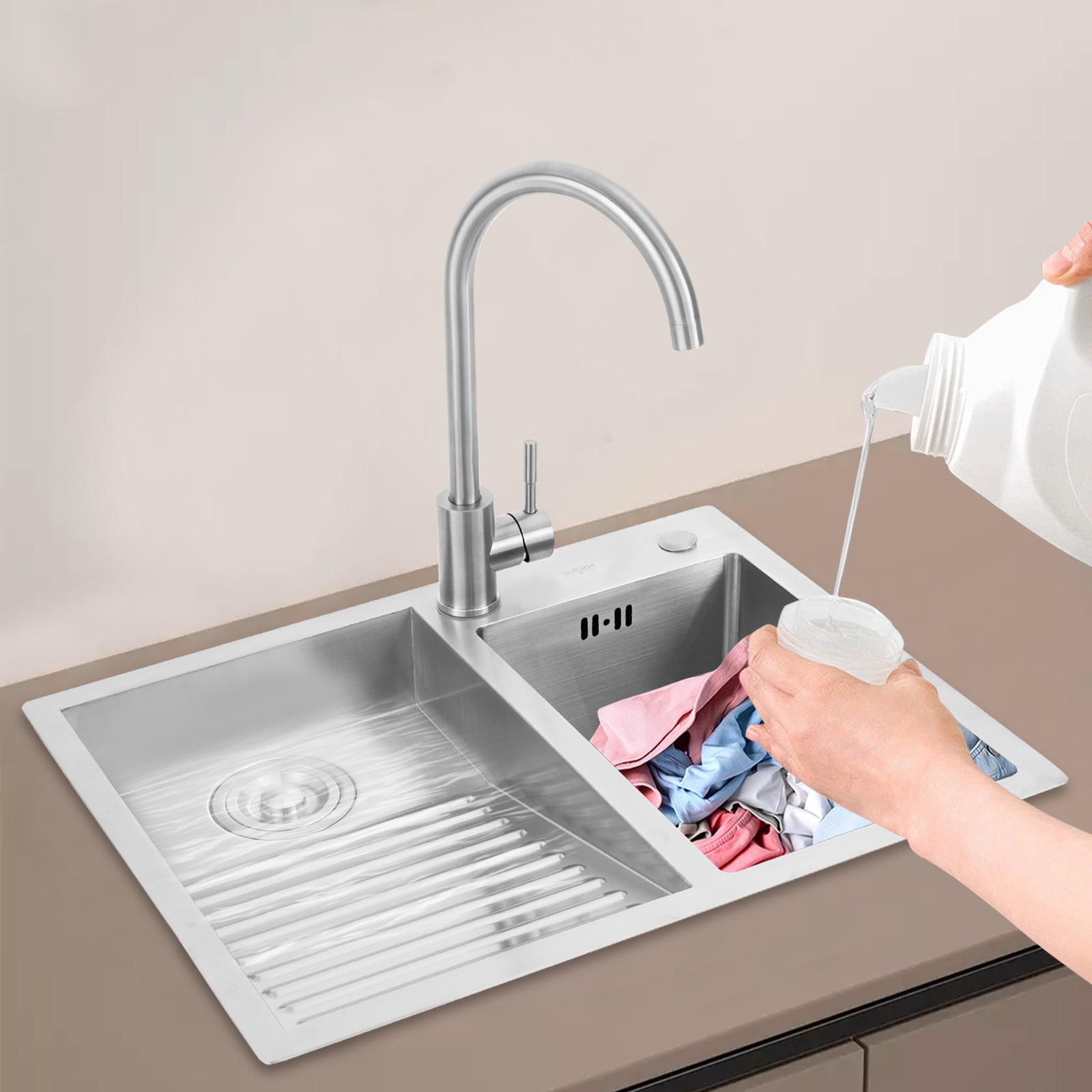Miumaeov Stainless Steel Laundry Sink with Washboard 2-in-1 In-counter Undermount Utility Sink with Faucet for laundry rooms utility rooms