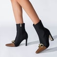 thumbnail image 5 of Fesfesfes Cowgirl Boots for Teen Girls Pointed Zip Shoes Winter Solid Color Fashion Square High Heel Chain 5.5(36), 5 of 7