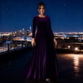 thumbnail image 3 of Quixlent Women's Velvet Maxi Dres Casual Crew Neck Long Sleeve A-Line Swing Dress Fall Cocktail Party Formal Dress for Wedding Guest, 3 of 8