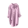 thumbnail image 2 of Royisotas Fall Womens Tops Plus Size High Low Casual Long Sleeve Women Button Down Shirt Pocket Collared Pink Solid Color Button up Shirts, 2 of 3